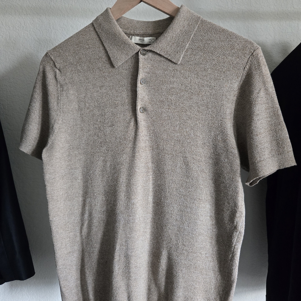Men's Taupe Mango Knit Polo